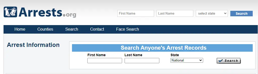 Arrests.org Mugshot USA homepage search interface
